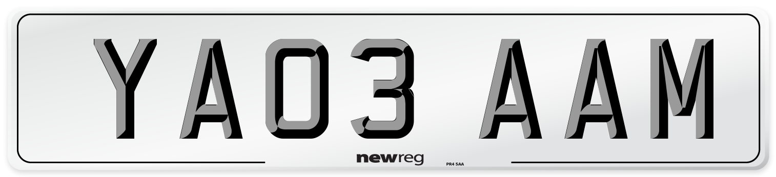 YA03 AAM Number Plate from New Reg